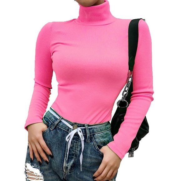 Neon Pink Mockneck Long Sleeve Top T’shirt NWT - Size S - Picture 3 of 6